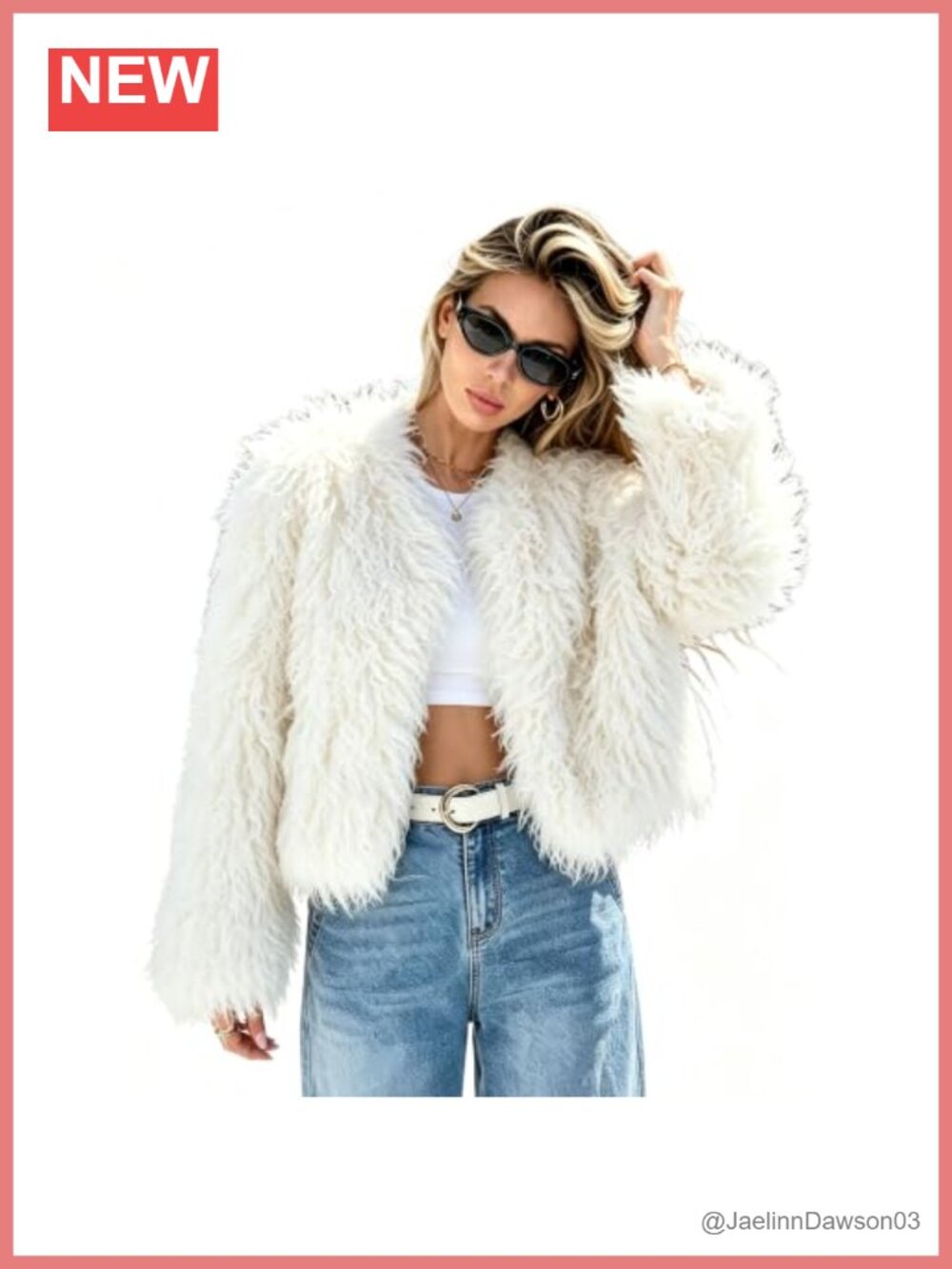 Cropped Shaggy Faux Fur Jacket Open Front Fluffy Coat Faux Leather
